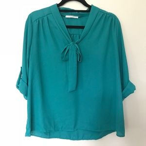 Modcloth Green Bow Blouse